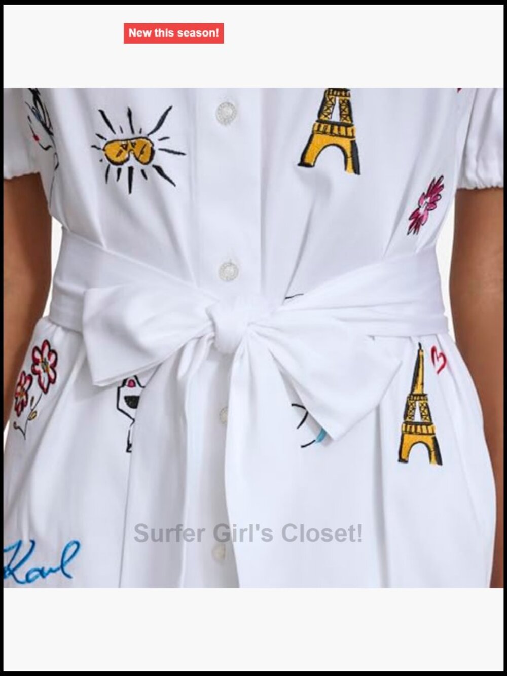Poplin Shirt Dress with Tie Waist, Short Sleeve Cotton, Fitted A-Line - Picture 5 of 6
